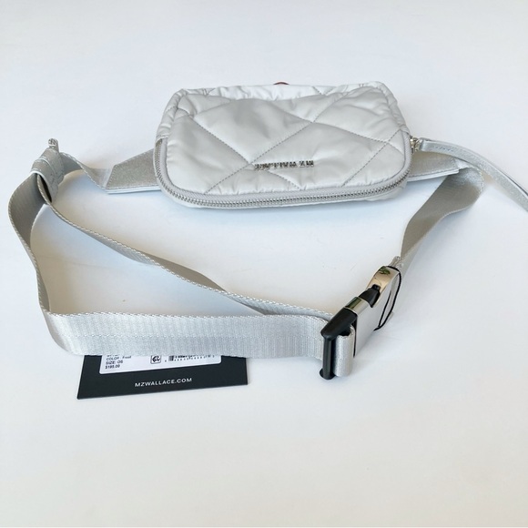 MZ Wallace Madison Belt Bag Frost Silver Quilted Crossbody Bag Travel Festival - Picture 10 of 13